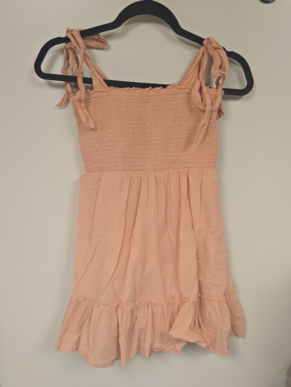 aerie Peach Tie-Shoulder Smocked Mini Dress